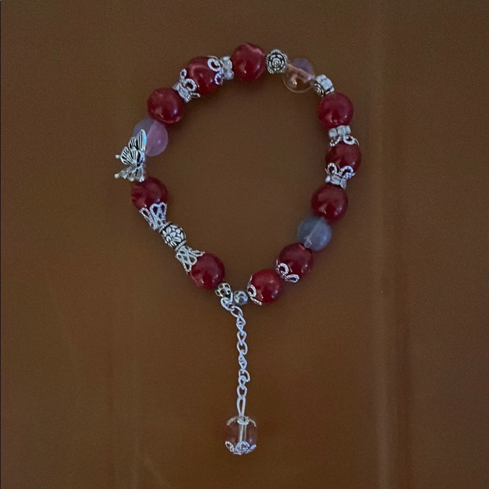 Elegant Red and Silver Beaded Bracelet